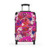Sameria Luggage Collection - Abstract Kaleidoscope Paisley Floral Print Psychedelic Retro Swirls Funky Multicolor Check in Carry On Roller 360 Hard Shell Unique Retro Vibrant Bold Pink Red Flower Power